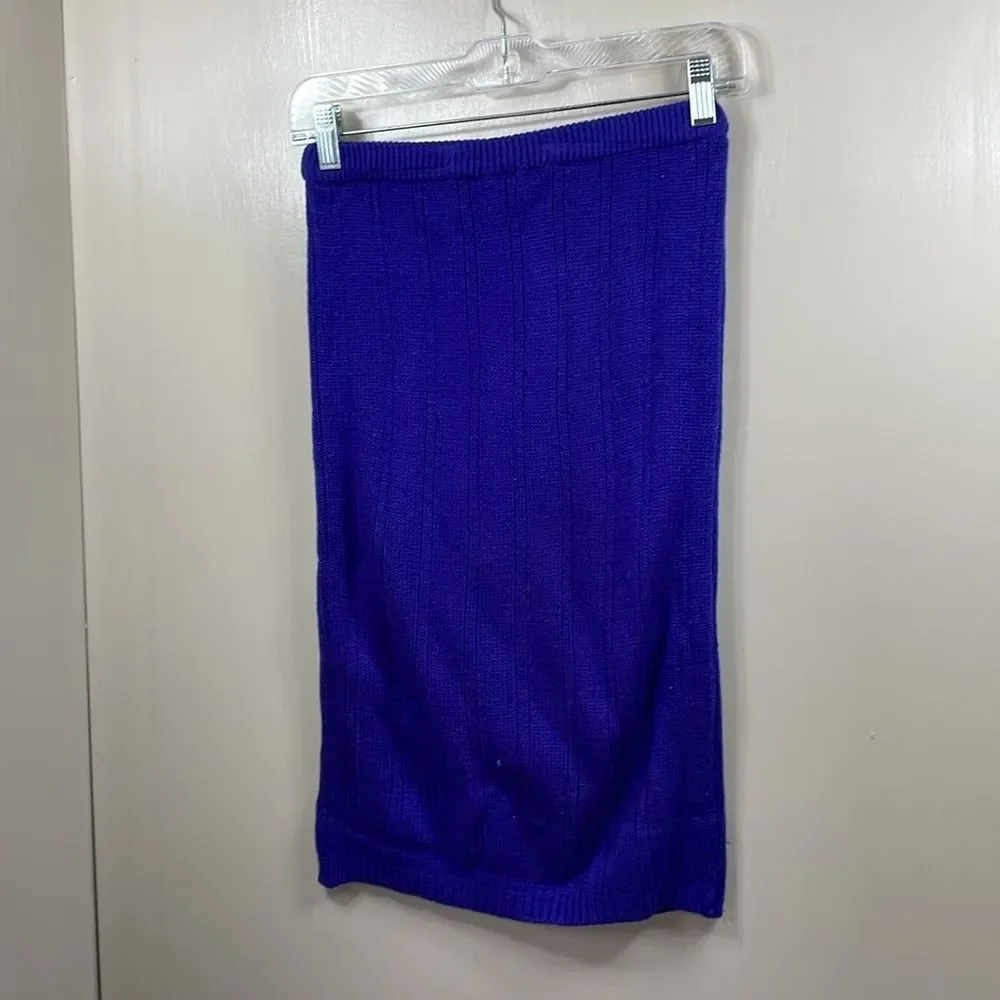 Knit Pencil Skirt Blue Ribbed‎ Above Knee Fitted Casual Career